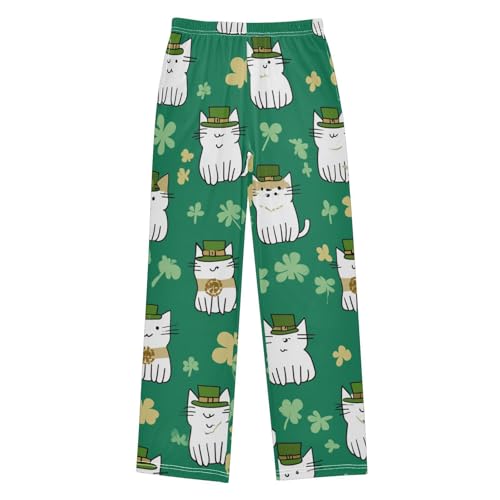 Cat Shamrocks Boys Long Pants Soft Trousers Elastic Waist Kids Lounge Bottoms with Pockets S-XL