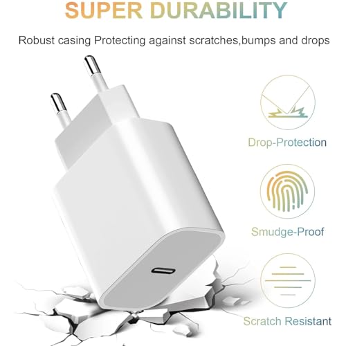 Adaptador de Corriente USB-C de 20W para Apple, 20W USB C Cargador Rápido Enchufe Compatible con iPhone 16 15 14 13 12 11/16 15 14 Pro/15 14 Pro Max/15 16 Plus /13 12 Pro MAX/Mini, iPad, Samsung - imagen 4
