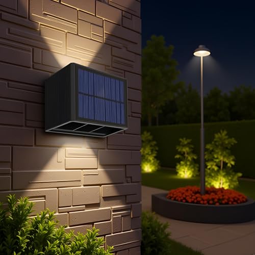 Image of Homehop Solar Light Outdoor Home Garden Wireless Wall Automatic Night Lamp | Solar Wall Light Outdoor Waterproof Up Down LED Decoration for Balcony, Porch, Patio, Landscape and Pathway (Warm Light, ABS)