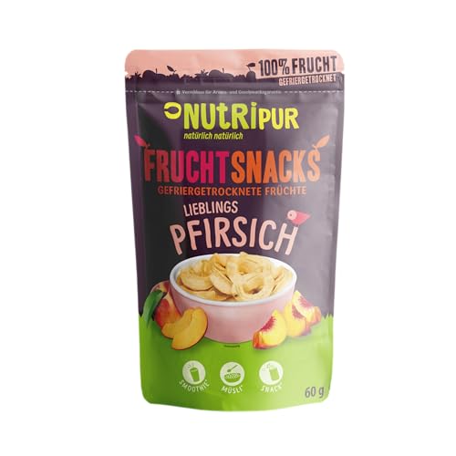 Gefriergetrockneter Pfirsich 60g: getrocknete Pfirsichscheiben ungezuckert - Gefriergetrocknete Früchte mit purer Frucht, voller Geschmack: Beeren gefriergetrocknet - Getrocknete Fruechte NUTRIPUR