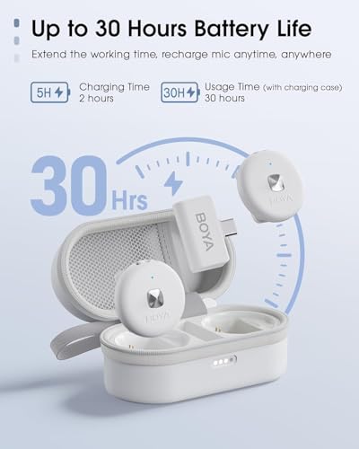 Image of BOYA Omic | Microphone for Youtubers Wireless, Bluetooth Mic Wireless for Vlogging & Interviews USB-C Android & iPhone, Magnetic Clip, 200m Range, Pro Noise Cancelling Mic for Video Recording. (White)