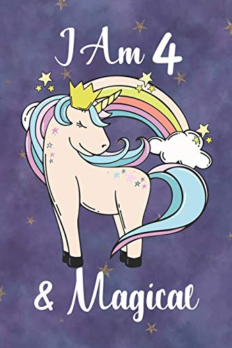 I Am 4 And Magical: Unicorn Journal Lined Notebook | Writing and Drawing Diary | 4 Year Old Birthday Gift for Girls image 3