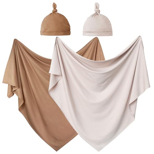Image of OWLOWLA 2Pack Newborn Swaddle Blanket with Hat Set Baby Wrap Swaddle Receiving Blanket Boys Girls