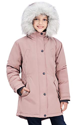 SOLOCOTE Manteau d'hiver allongé pour filles résistant à l'eau, doublure douce, grandes poches, capuche bordée de fourrure, parka coupe-vent pour enfants...