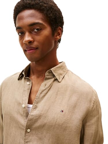 Image of Tommy Hilfiger Men's Long Sleeve Casual Linen Button Down Shirts in Regular Fit