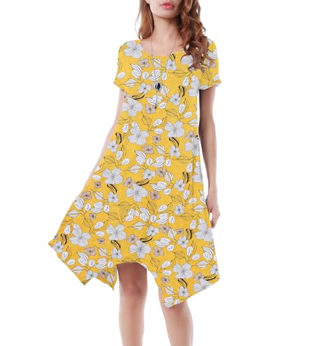 Image of Women Casual Loose Soft Crewneck Short Sleeve Pockets Swing T-Shirt Dress