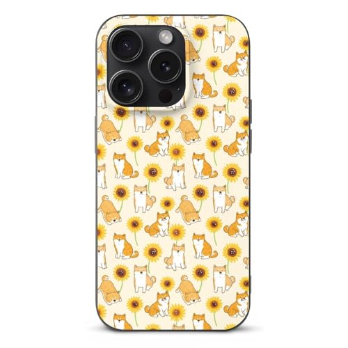 iPhone15Pro用ケース かわいい 柴犬 ひまわり アイフォン15Pro用ケース スマホケース TPU 薄型 耐衝撃 おしゃれ ストラップホール付き ワイヤレス充電対応