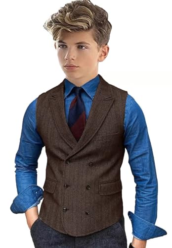 Boys Suit Vest Herringbone Tweed Kids Costume Vest V Neck Formal Waistcoat for Boy Wedding Outfit4