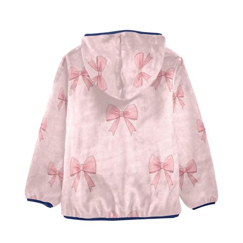 Pink Bows on Background Toddler Fleece Jacket Girl Boys Hooded Fleece Jacket Coat Warm Outwear Zip-up 3-10T2