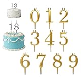 Reusable Number Birthday Candle Holder Set, 0-9 Digital Birthday Cake Candle Holder Set for All Ages, Metal Number Holders Cake Toppers for Anniversary & Celebration Decorations (Gold)