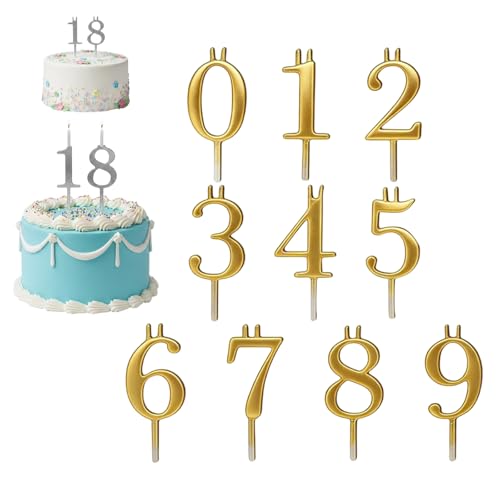 Reusable Number Birthday Candle Holder Set, 0-9 Digital Birthday Cake Candle Holder Set for All Ages, Metal Number Holders Cake Toppers for Anniversary & Celebration Decorations (Gold)