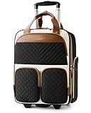 Arcoyard Underseat Carry-On Luggage with Wheels, Airline Approved Personal Item Rolling Bag, TSA-Friendly Travel Carry On with Multiple Compartments & Leather Handle, Beige Brown