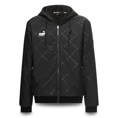 PUMA Workwear Winterjacke Herren mit Kapuze und Steppmuster - Warm gefüttert - Mit Kordelzug - Widerstandsfähige robuste Arbeitsjacke für Handwerk Produktion Logistik und Baugewerbe - Schwarz - XXL