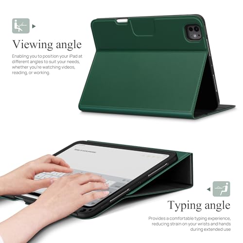 Image of auaua Case for iPad Pro 11 Inch (M5 /M4), Green | PU Leather, Front Pocket, Built-in Pencil Holder, Typing Angle, Adjustable Stand, Magnetic Closure, Auto Sleep /Wake