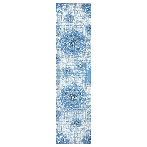 Beeiva Medallion Washable Rug Runner, 2X8 Blue Carpet Runners For Hallways Rug For Kitchen Bedroom Bathroom Entryway, Vintage Distressed Non Slip Laundry Room Rug For Front Door Entry Indoor #TOP1