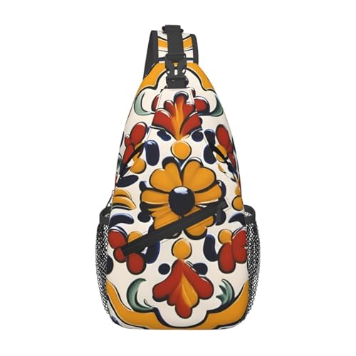 Cross Chest Bag Diagonally - Quality, Durable, and Spacious Shoulder Bag for Men and Women Mexican Ceramic Tile Prints