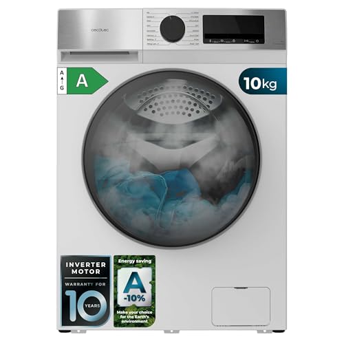 Cecotec Lavadora Carga Frontal 10Kg Bolero DressCode 10450 Inverter, 1400 rpm, 16 programas, Clase A-10%, Motor Inverter Plus, Allergy Care, Pearl Drum, Función Silence, Stop&Go y Kid Lock, Blanca