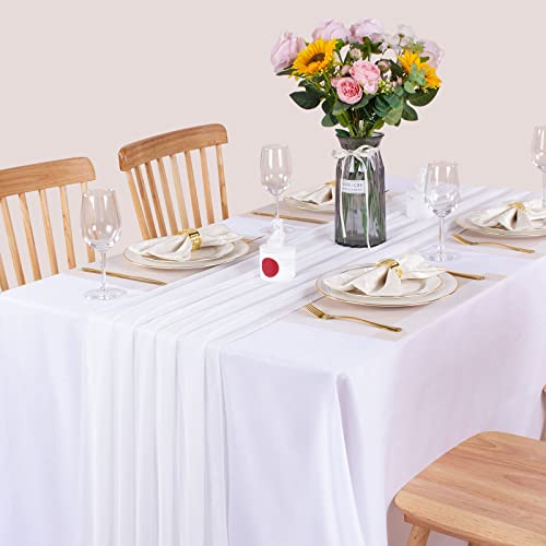 Sajoo 10 Pieces White Chiffon Silk Table Runner 30X120 Inches Sheer Fabric Elegant Chiffon Table Runners For Boho Romantic Wedding Decorations Baby Bridal Shower Party Outerdoor Decor #TOP5