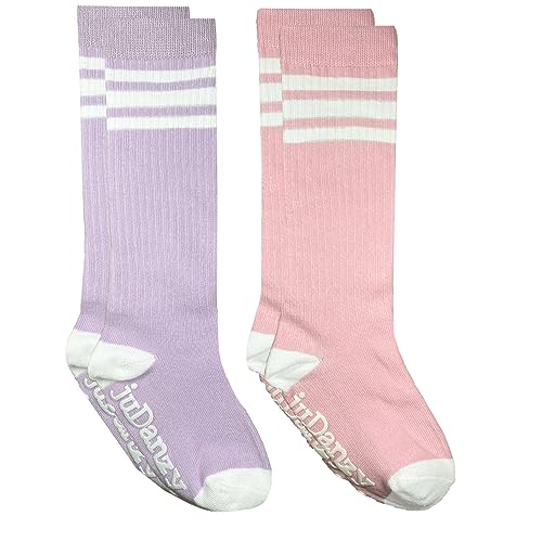 juDanzy 2 Pack of Baby, Toddler and Kids Knee High Tube Socks for Boys and Girls with Grips