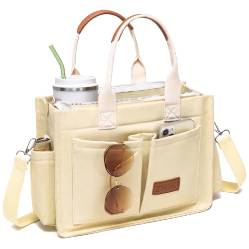 Image of ZHMO Canvas Tote Bag for Women,Women's Bags Crossbody Bags Work Laptop Tote Bag Large Handbags Purse for Travel Nurse Teacher
