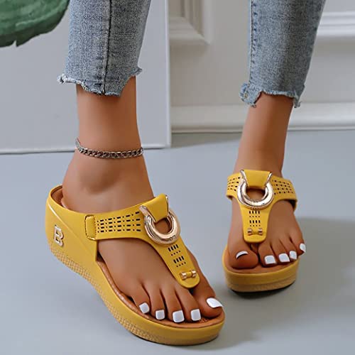 Rome Summer Women Flip Flops Wedges Thick Slippers, High Heel Flip Flops for Women, Women's High He