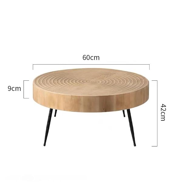 Zouron Lot de 1 Table Basse Ronde en pin,avec Pieds en Fer,Salon Table de canapé en placage de Sapin,(L60*P60*H42) cm,Vintage Brun
