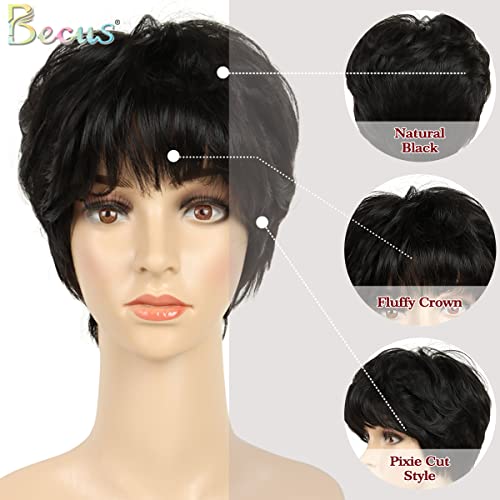 BECSU Short Wigs for Women Black Pixie Cut Wig Short Hair Wigs with Bangs Synthetic Wig for Daily Cosplay(Natural Black) - Image 3
