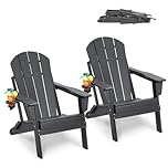 VEVOR Adirondack Chair Plastic, Set of 2 All-Weather Portable Folding Fire Pit Chair, Outdoor Adirondack Patio Chair with Cup Holder, with Relaxing Arm Rest Ergonomic, for Garden, Backyard - Gray