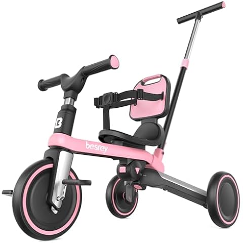 besrey Toddler Bike, 5 in 1 Tricycles for 1-3 Year Old, Balance Bike with Removable Pedal & Backrest, Kids Tricycle with Parent Steering Push Handle,Toys for Boys and Girls Cover