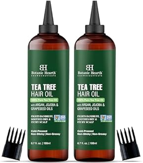 Botanic Hearth Hair Oil for Hair Growth & Home Hair Perm Kit | Strengthening Dry, Frizzy, Damaged Hair & Scalp Treatment | Tea Tree Hair Oil – 6.7 Fl Oz (2 Pack)