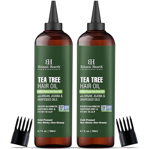 Botanic Hearth Tea Tree Hair Oil - 6.7 Fl Oz (2 Pack) - Scalp Treatment for Hair Loss, Dry & Frizzy Hair Repair, Deep Nourishing Oil for All Hair Types- 100% Natural and Vegan