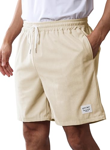 Image of Mens Corduroy Shorts Cotton Blend Lightweight Soft Summer Shorts Elastic Waist Beach Casual Short for Men with Pockets
