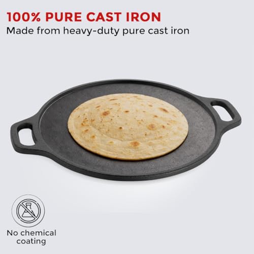 Image of AVIAS Cast Iron Dosa Tawa 30cm Pre-Seasoned 12 Inch | Double Handle Naturally Nonstick Cast Iron Tawa | Gas & Induction Compatible | 100% Pure Toxin-Free Roti Chapati Tawa for Dosa, Uthappam, Naan