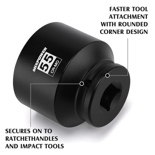 Image of MIXPOWER 3 /4 inch Drive Shallow Impact Socket, 55mm, CR-MO, Metric, 6 Point, Axle Nut Impact Grade Socket for Easy Removal