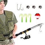 Generic Angelausrüstung Einsteiger-Set,Teleskop-Angelrute - Teleskop-Angelrute mit Spinning-Angelrolle, tragbare Reise-Angelruten-Kombination für Jugendliche, Erwachsene, Anfänger, Salzwasser
