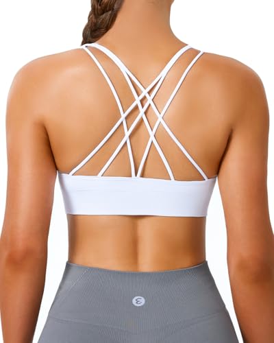 Image of Women's Cross Back Sport Bras, Seamless Padded Strappy High Support Yoga