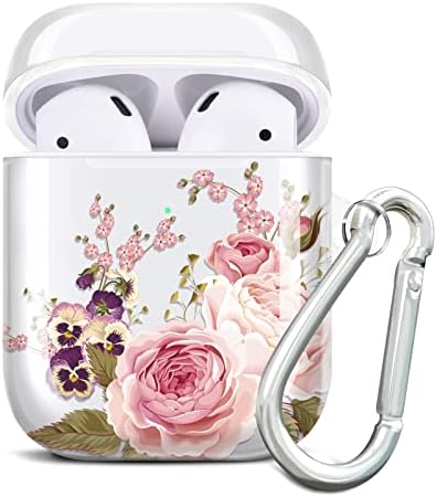 JAHOLAN AirPods Case Bling Glitter Sparkle Marble Design Cute Accessories Protective TPU Cover Case Portable Shockproof Girls Women Men with Keychain for Airpod 2 & 1 Charging Case - Rose Gold