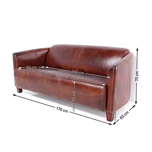 KARE Design Sofá Cigar Lounge, Marrón, 70x176x83 cm, 2 plazas/3 plazas, sofá Moderno en Cuero Vacuno de Grano Superior, Color coñac, salón