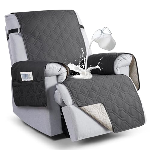 Image of VANSOFY 100% Waterproof Recliner Chair Covers, Recliner Cover Non-Slip Dog Chair Cover Furniture Protector Washable Slipcover with Pocket, Elastic Straps for Pets, Dogs(Charcoal Gray, 30 inch)