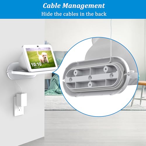 PlusAcc Wall Mount for Echo Show 8 - Cable Management Holder Stand for Show 8 (3rd & 2nd & 1st Gen) & Other Speaker Less Than 15 lbs, Space Saving Accessories Bracket Shelf (White) - Thumbnail 5