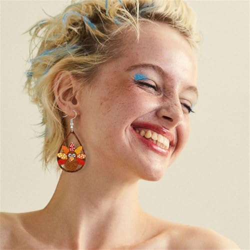 4 Pairs Fall Thanksgiving Drop Dangle Earrings for Women Lightweight Autumn Wooden Teardrop Earrings Cute Colorful Pumpkin Maple Leaf Sunflower Turkey Earrings3