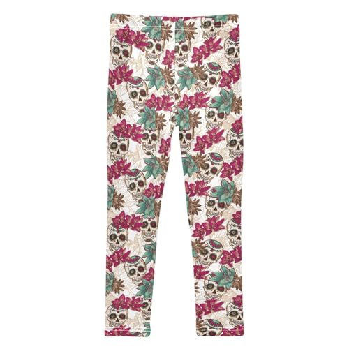 Girls Leggings Soft Toddler Ankle Length Bottoms Skull Flowers Kids Dance Yoga Pants 4-10 Years2