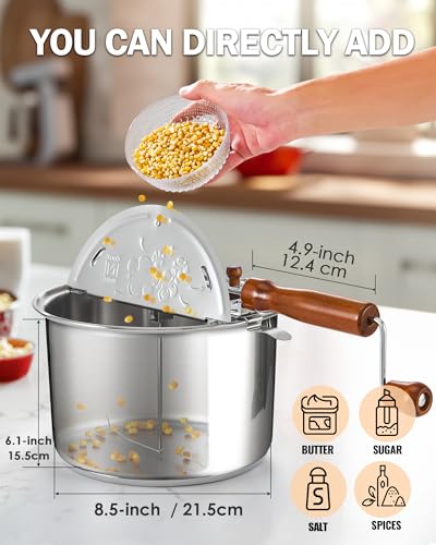 Image of Cook N Home Stovetop Popcorn Popper with Crank, 6 Quart Stainless Steel Popcorn Pot, Silver