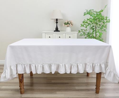 Castle Selection 54"x54" Decorator Tablecloth Dining and Banquet Rustic Style Linen Ruffled Edge (White) by Castle Selection - Used condition - US$16.38