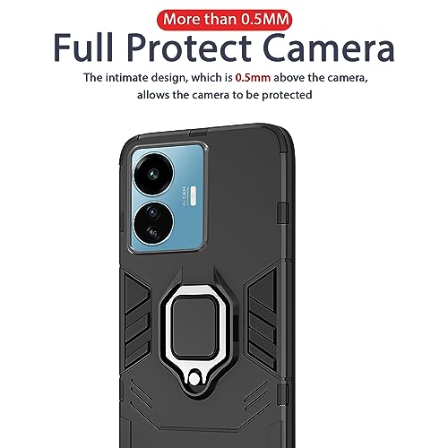 Image of Pikkme Back Cover for iQOO Z6 Lite 5G | 360 Protection | Ring Holder | Kickstand | Tough Armor Case (Black)