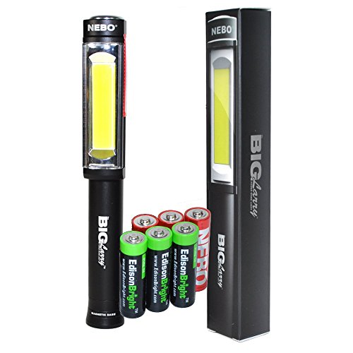 Nebo 6306 Big Larry 400 lumen Flashlight COB LED Magnetic Worklight with 3 X EdisonBright AA Alkaline batteries bundle