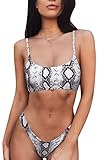 Características: Este conjunto de bikini de dos piezas está hecho de un material elástico suave. Y la banda trasera delgada, la parte inferior del bikini de talle bajo permiten que el traje de baño sea más cómodo y muestre tu silueta adelgazante.