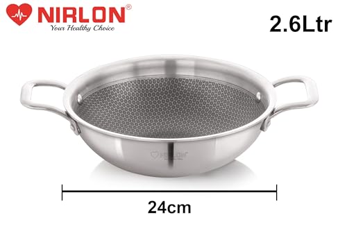 Image of NIRLON Prima Honeycomb Stick Free Triply Stainless Steel Cookware Combo Set of 3Pc |Flat Tawa29cm /Fry Pan 24cm /Deep Kadai 24cm-2.6Ltr|Induction and Gas Stove Friendly