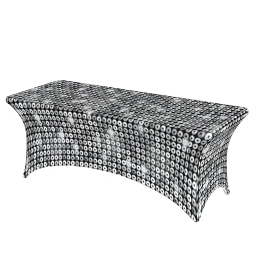 Nappe de table à paillettes argentées extensible pour grand buffet rectangulaire ou ovale - 2