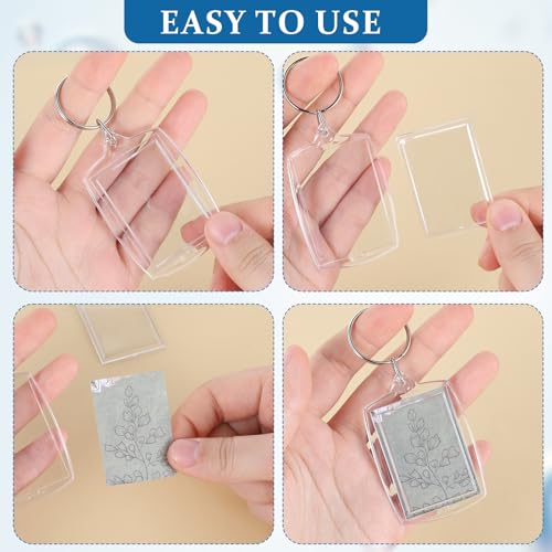 Lnngub 4 Stück Acryl Foto Schlüsselanhänger, Transparent Bilderrahmen Schlüsselring Doppelseitiger Blanko Schlüsselanhänger für Geschenke, Souvenirs, Kunsthandwerk (Geeignet für Fotos bis 32 x 45 mm)